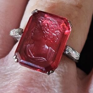 Vintage Sterling Silver Red Glass Intaglio Cameo